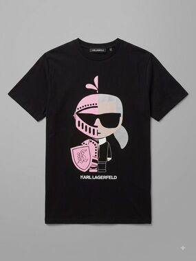 Karl Lagerfeld Black Graphic Tee with Pink Accent